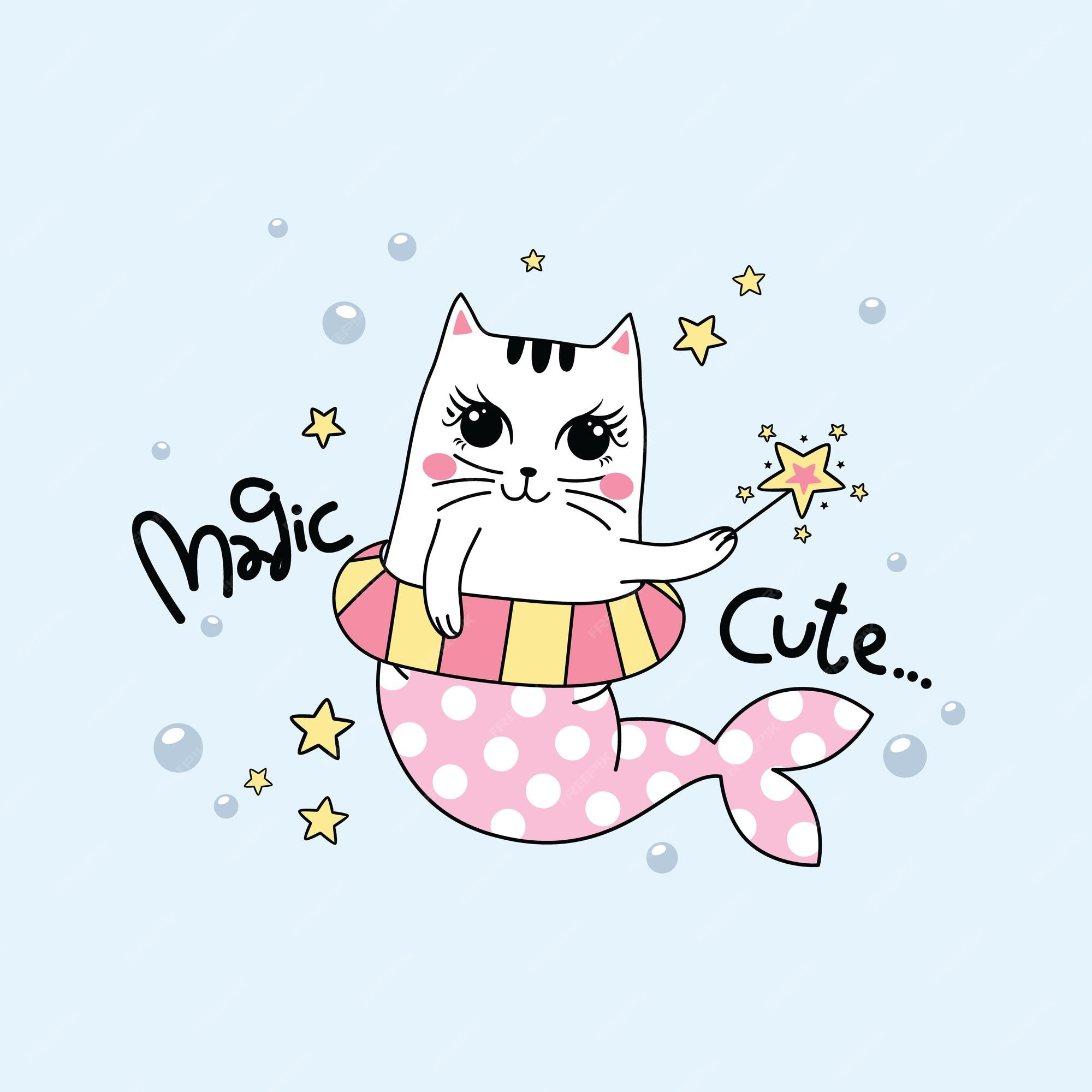 Kawaii gato unicórnio sereia dos desenhos animados 668104 Vetor no Vecteezy