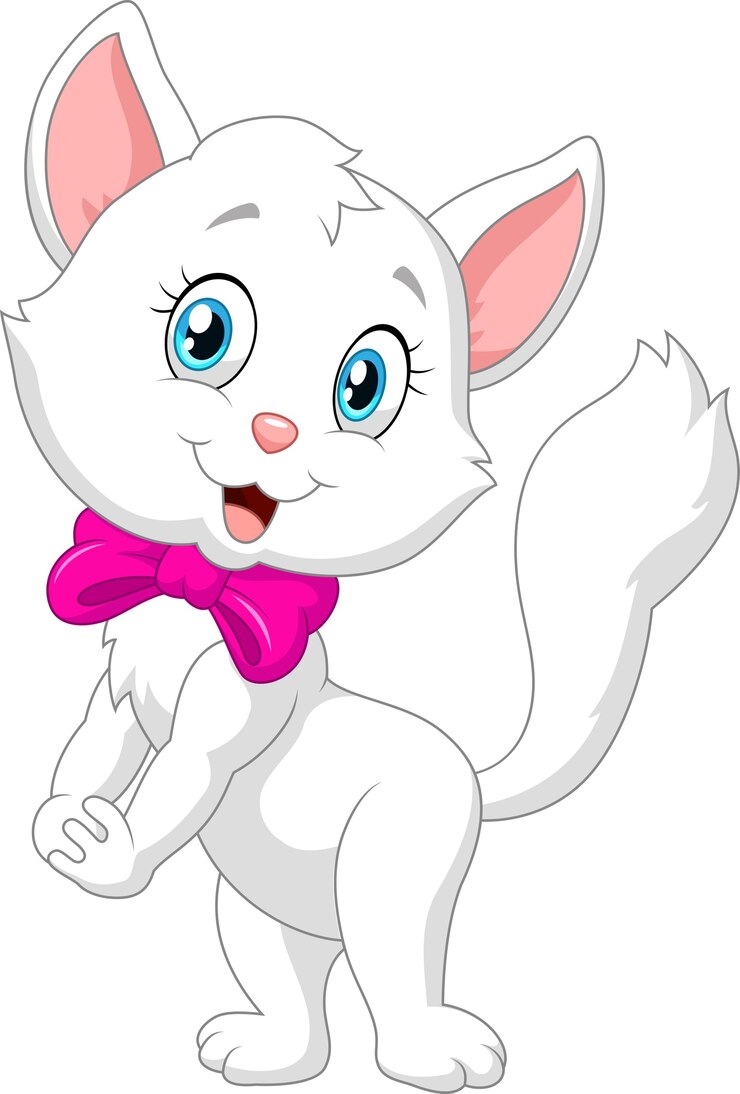 Vetor gato branco cartoon feliz isolado no fundo branco