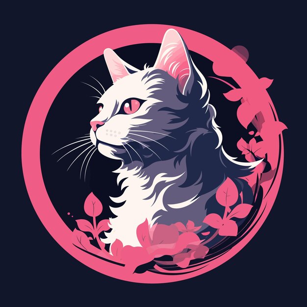 Vetor gato branco com olhos cor-de-rosa sentado em círculo