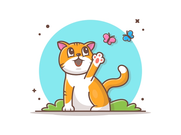 Gatinho Feliz Da Arte; Jogos Bonitos Do Gato Com Uma Borboleta Imagem de  Stock - Imagem de verde, borboleta: 99713537