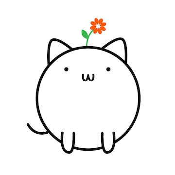 gato com flor. mão desenhar ilustração vetorial de gatinho. desenho linear  de bichinho fofo com planta na cabeça. ícone de contorno do gato engraçado.  17655050 Vetor no Vecteezy