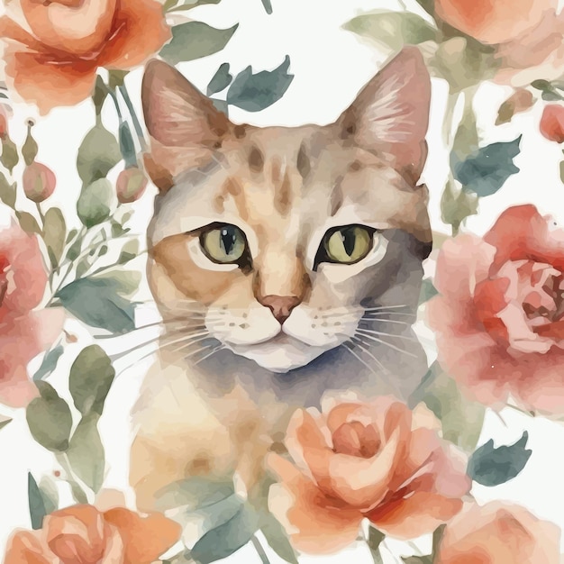 Vetor gato com flores