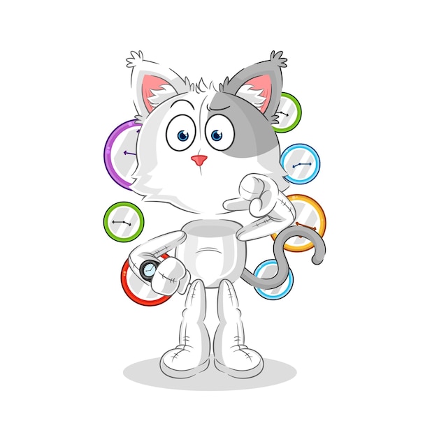 Gato com vetor de mascote de desenho animado de relógio de pulso