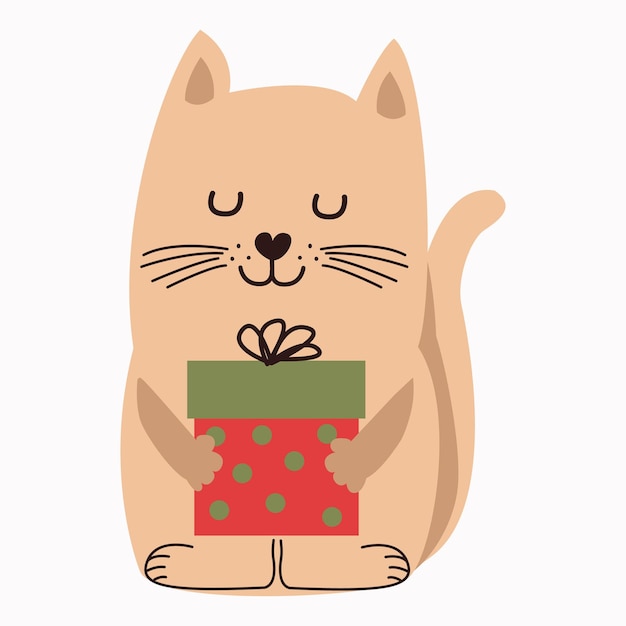 Gato comemora o ano novo uma ilustração de ano novo com um gato com um presente um gato com um chapéu de malha