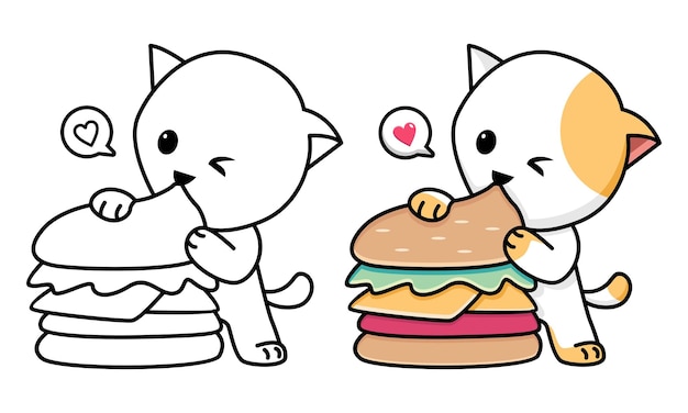 Desenho de gato comendo macarrão para colorir