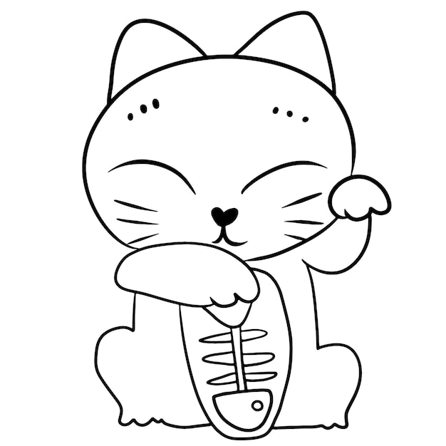 Gato da sorte desenho animado rabisco anime kawaii página para colorir ilustração fofa desenhando personagem chibi manga