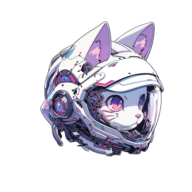 Vetor gato de anime em uma impressão de gato futurista de capacete de motocicleta para sua ilustração vetorial de design eps