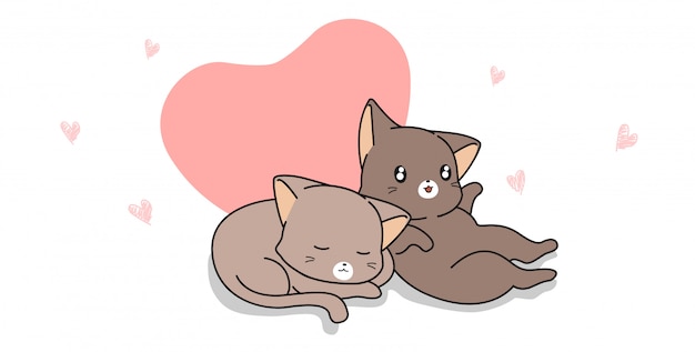 Gato de banner casal com coração