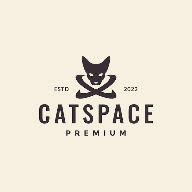 Gato de cabeça com design de logotipo de espaço de anéis vector símbolo gráfico ilustração ideia criativa