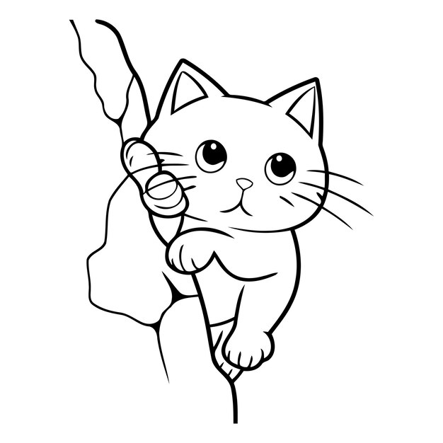 Vetor gato de desenho animado bonito sentado no penhasco e mostrando os polegares para cima