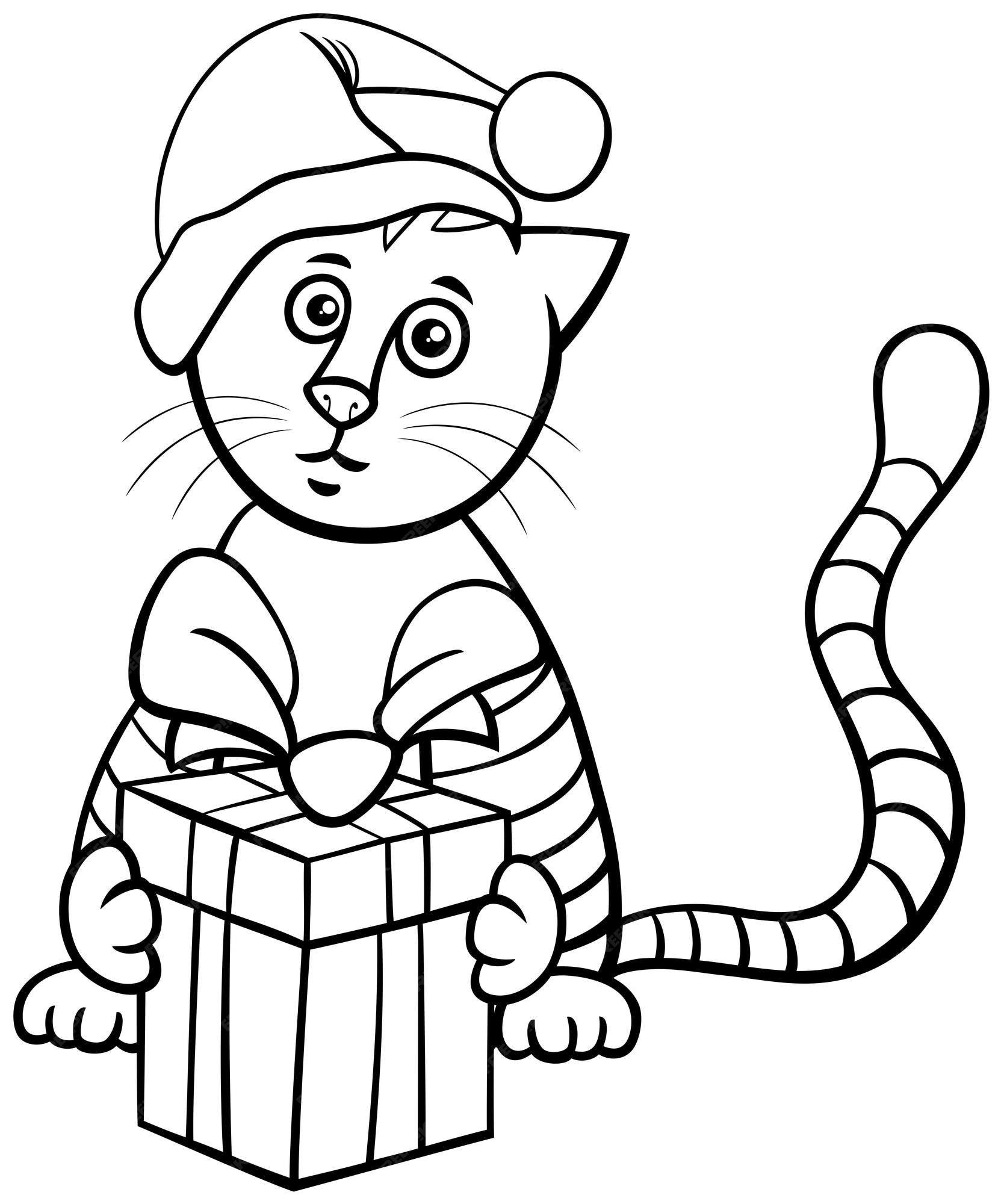 Desenho de lindo gato de natal para colorir