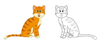 Esboço Da Página Da Coloração Do Gato Dos Desenhos Animados Com