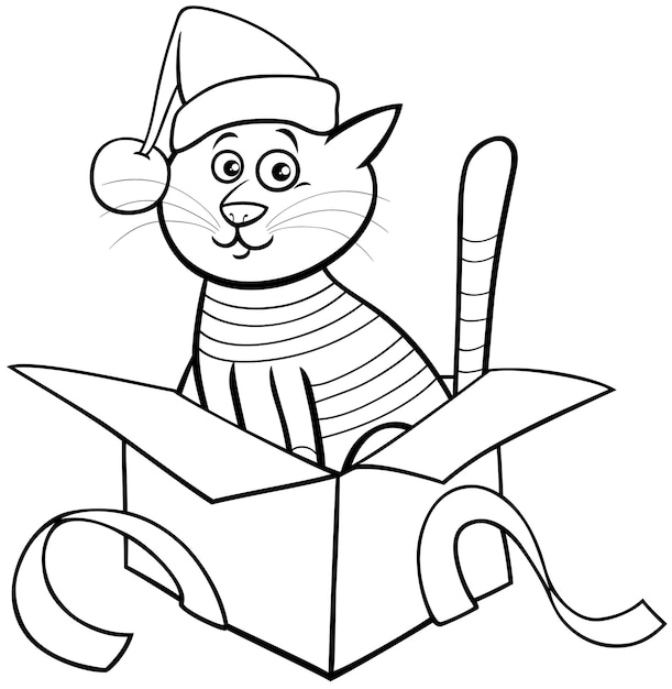 Desenho de lindo gato de natal para colorir