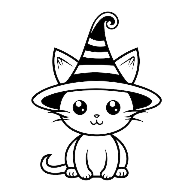 Gato preto dos desenhos animados. livro de cores do gato wicth. educação  para colorir para crianças. feliz jogo de halloween. vetor