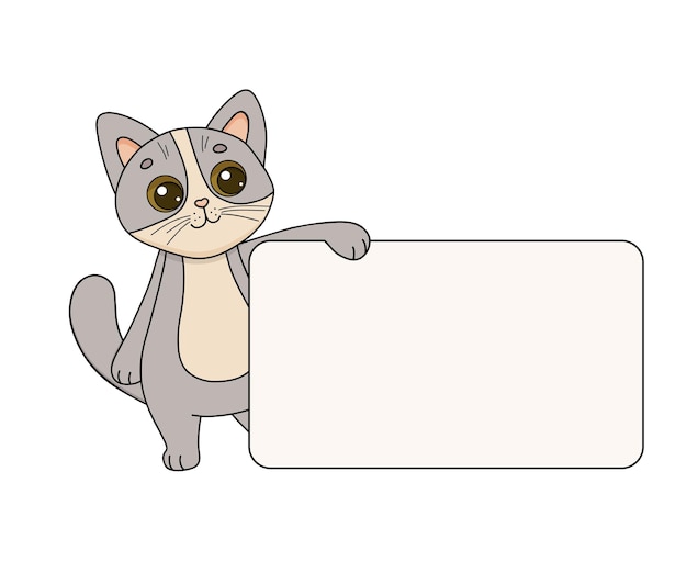 Vetor gato de personagem de ilustração vetorial com banner gatinho de desenho animado plano bonito animal de estimação sorridente isolado em branco