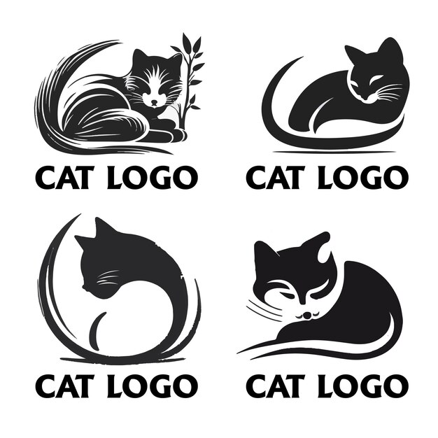 Gato desenhado à mão conjunto de design de logotipo