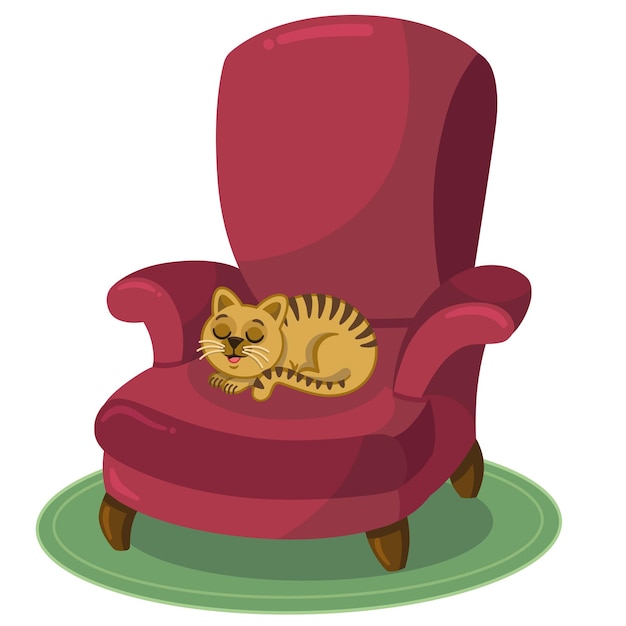 Gato doméstico está descansando na poltrona. ilustração vetorial