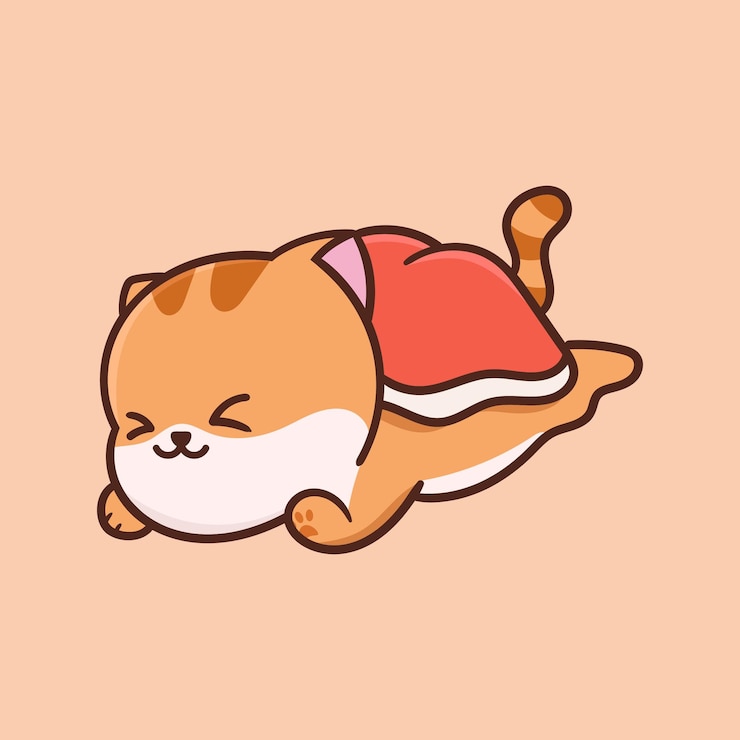 gato dorme com cobertor vermelho no topo dos desenhos animados