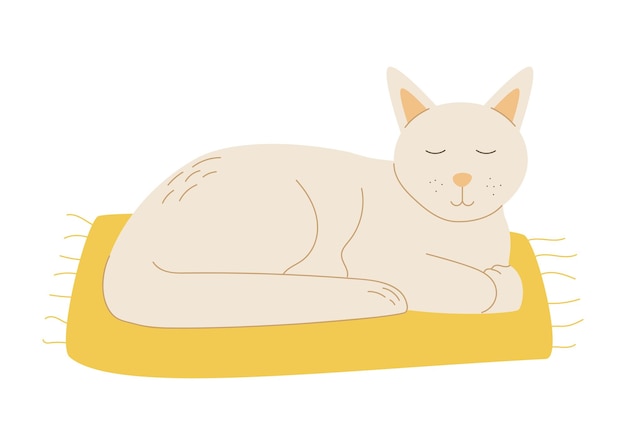 Vetor gato dormindo em um tapete gato dormindo gato vetor de gato de estimação em casa ilustração vetor clipart