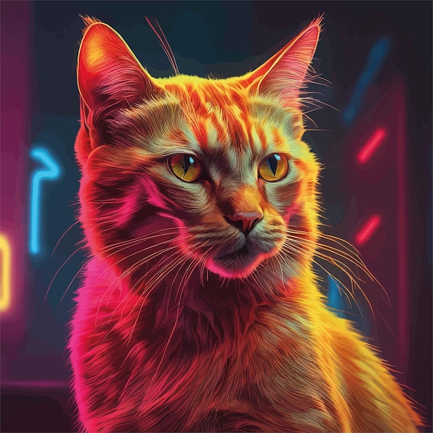 Vetor gato em cor neon gato em cor neon retrato de um gato com luzes de neon ilustração de neon com li neon