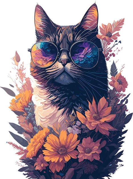 Gato em óculos de sol studio ghiblistyle ilustração detalhada de camiseta