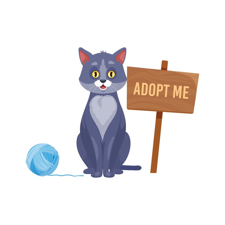 Vetor gato engraçado com tabuleta adote-me procurando família