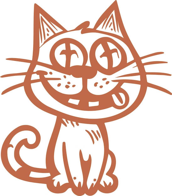 Vetor gato engraçado sentado com a língua pendurada em um contorno de estêncil ilustração vetorial simples