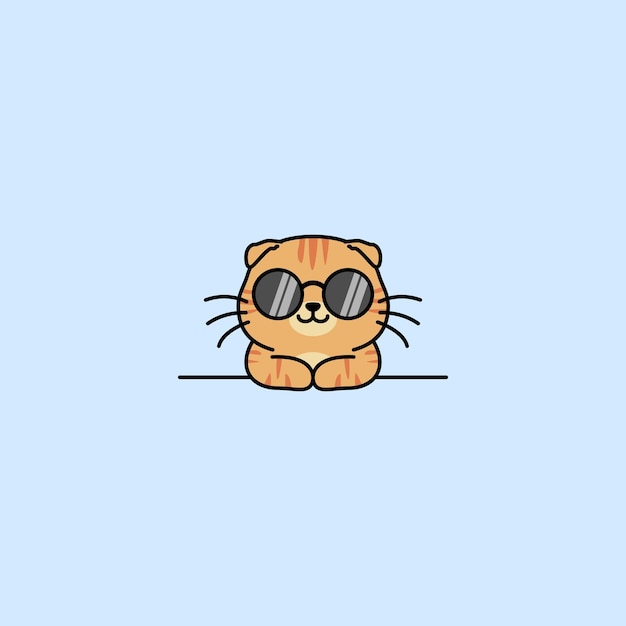 Vetor gato escocês bonito de cor laranja com óculos de sol ilustração vetorial de desenho animado