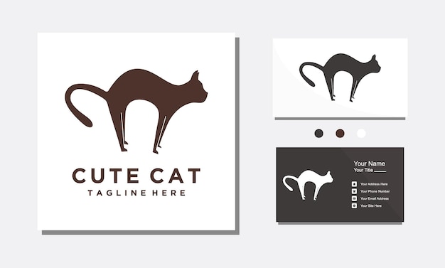 Gato esticando o modelo de design de logotipo de silhueta isolado no fundo branco