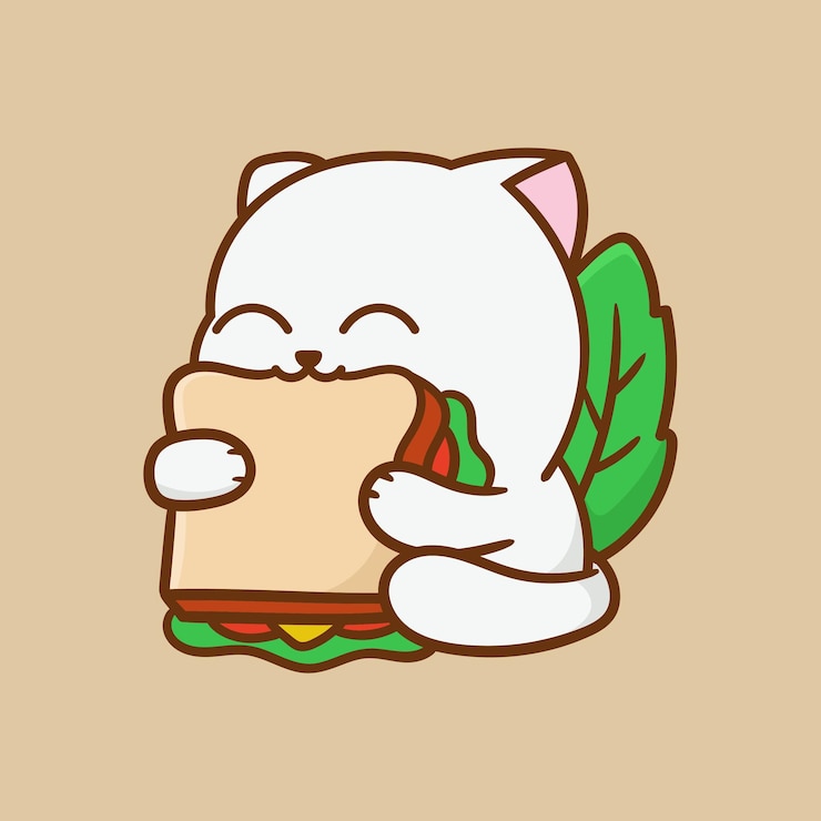gato feliz come sanduíche