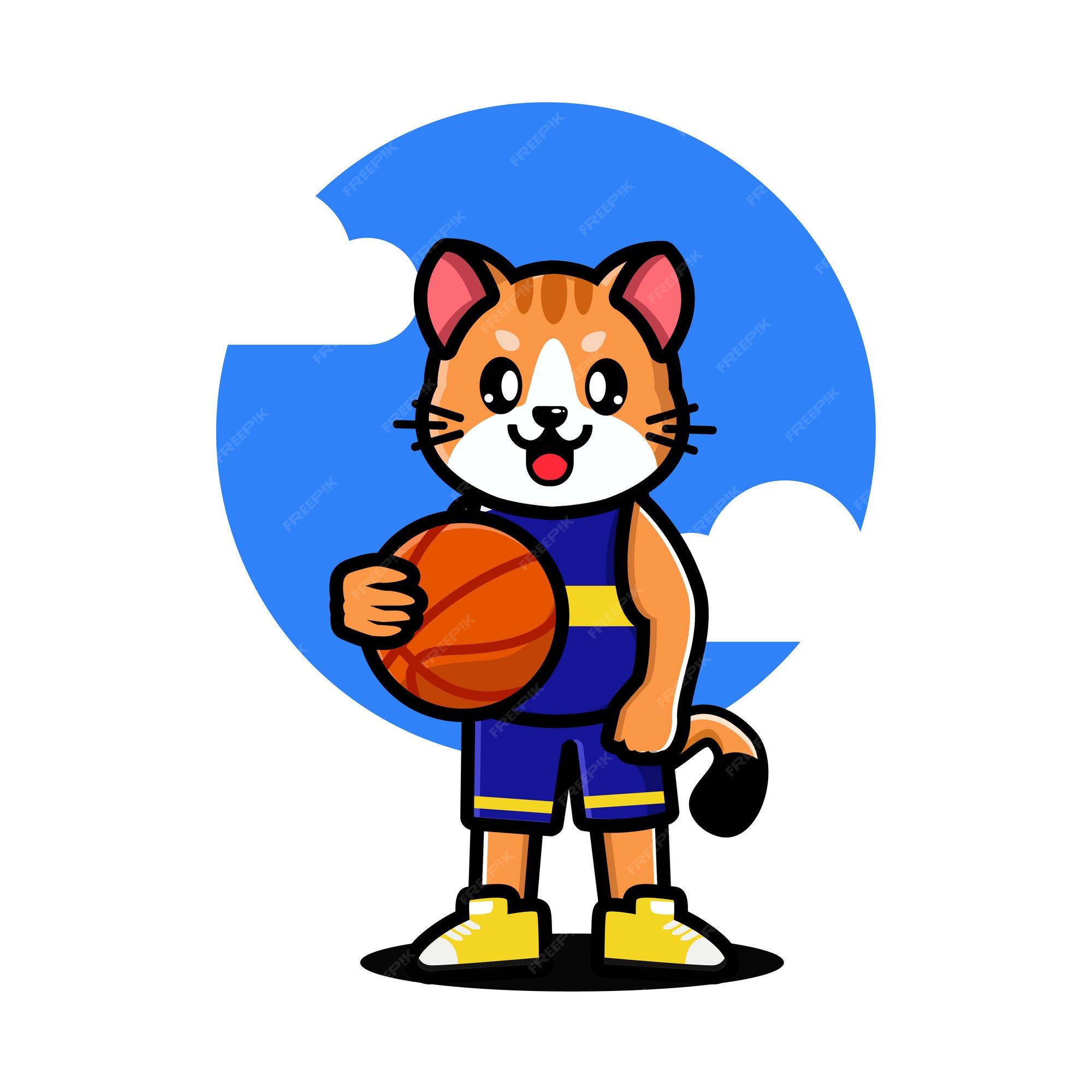 Gato feliz jogando basquete