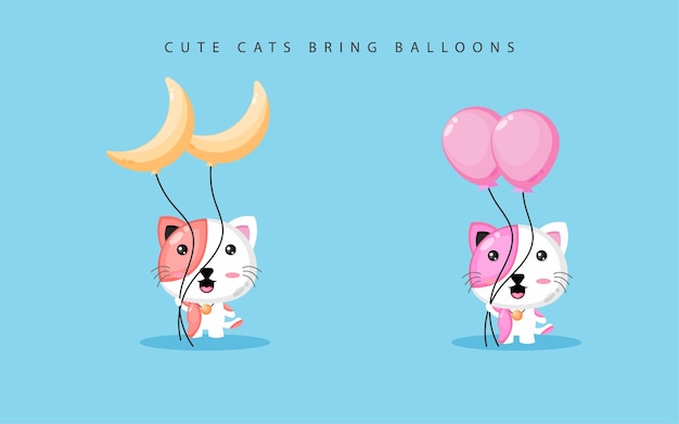 Gato fofo carregando balões