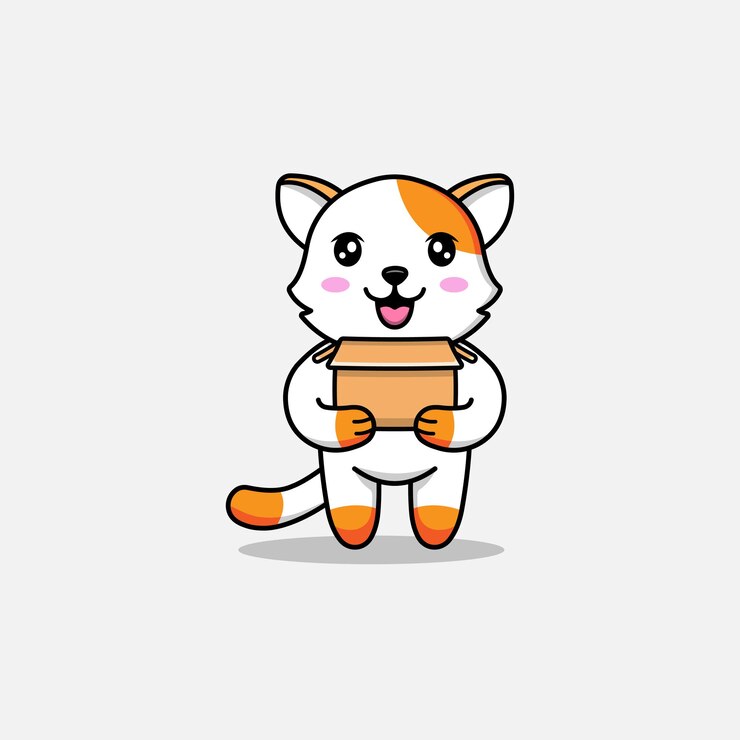 Gato fofo carregando um papelão