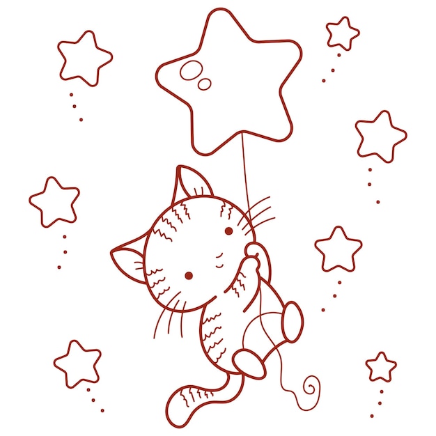 Vetor gato fofo com estrelas