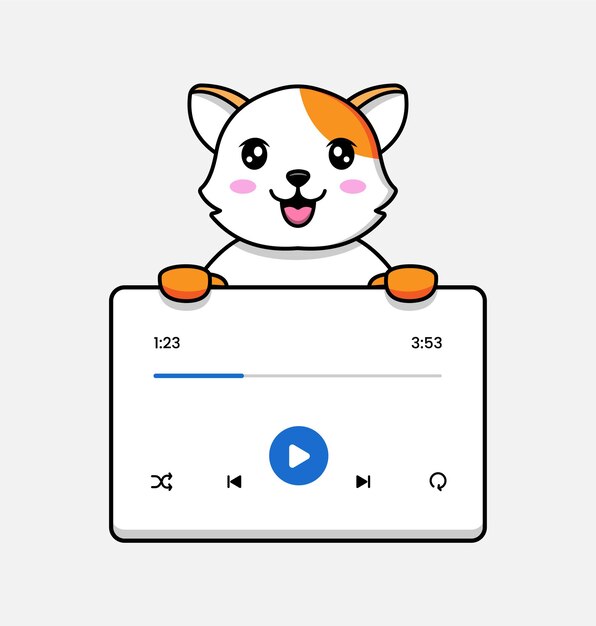 Gato fofo com interface de usuário de música