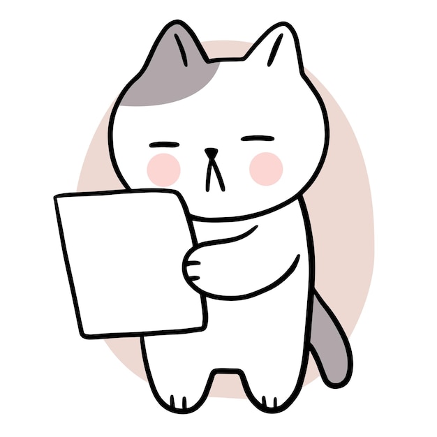 Gato fofo de desenho animado chato ler vetor de papel