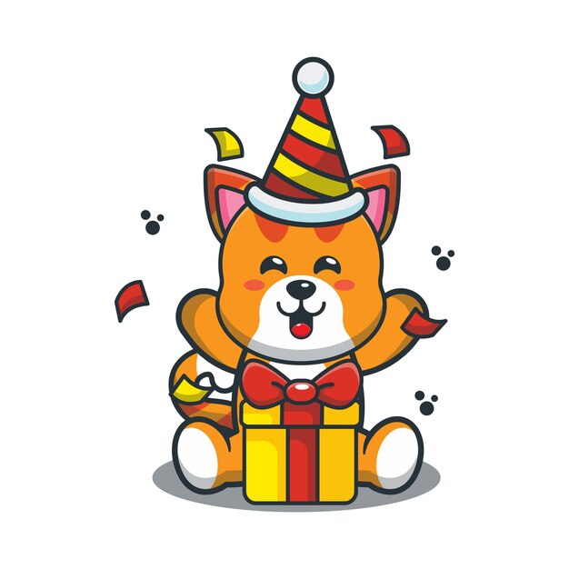 Gato fofo dos desenhos animados na festa de aniversário
