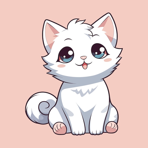 desenho de gato branco fofo e feliz 3226487 Vetor no Vecteezy