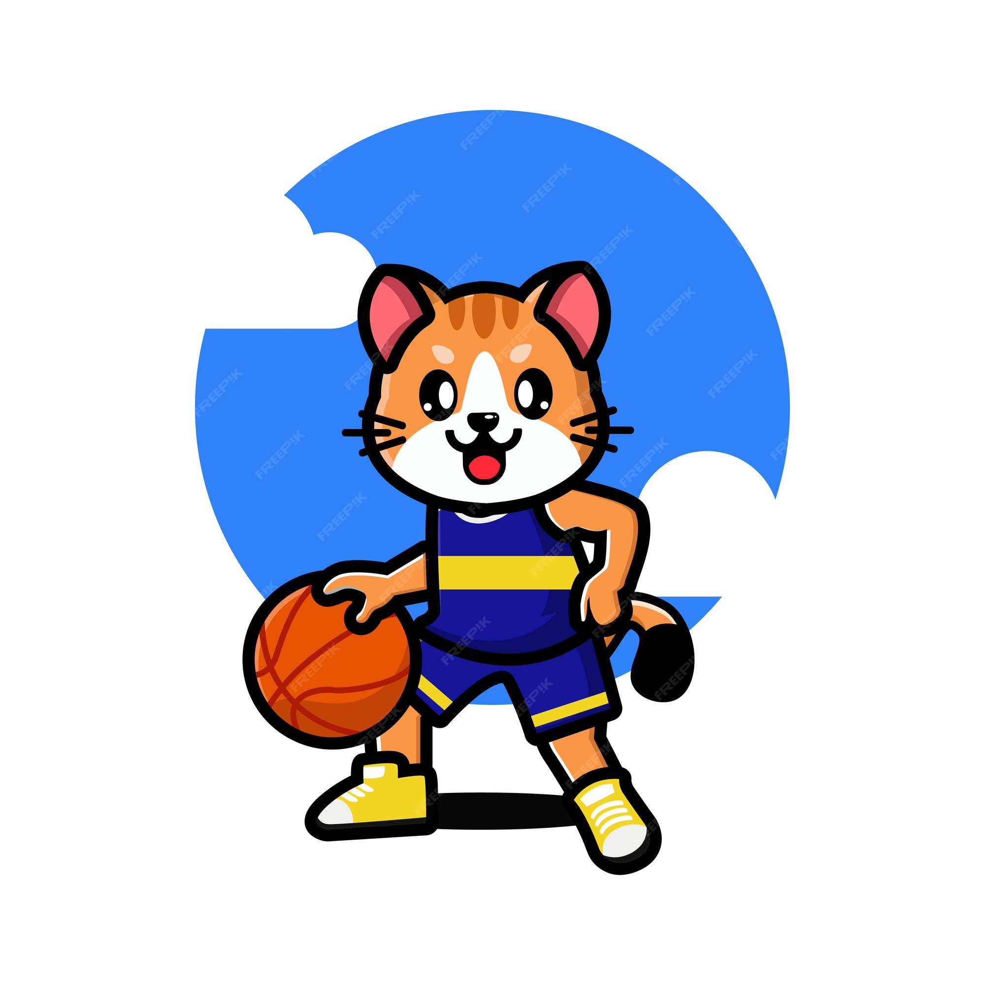 Gato fofo jogando basquete sozinho