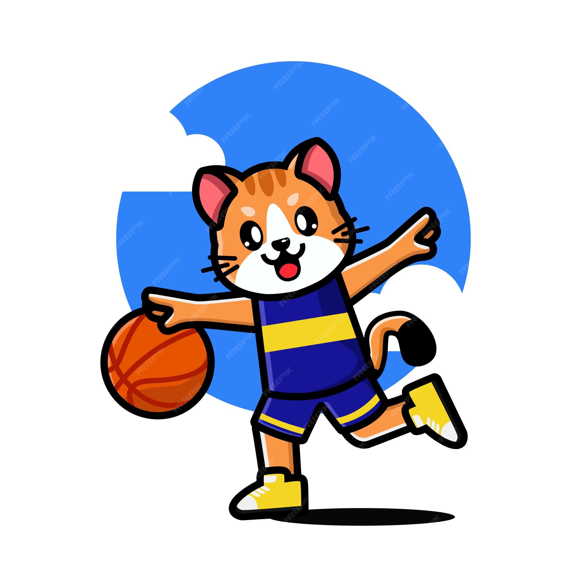 Gato fofo jogando basquete sozinho