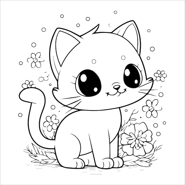 Desenho De Esboço Gato Para Colorir Crianças Vetor PNG , Desenho