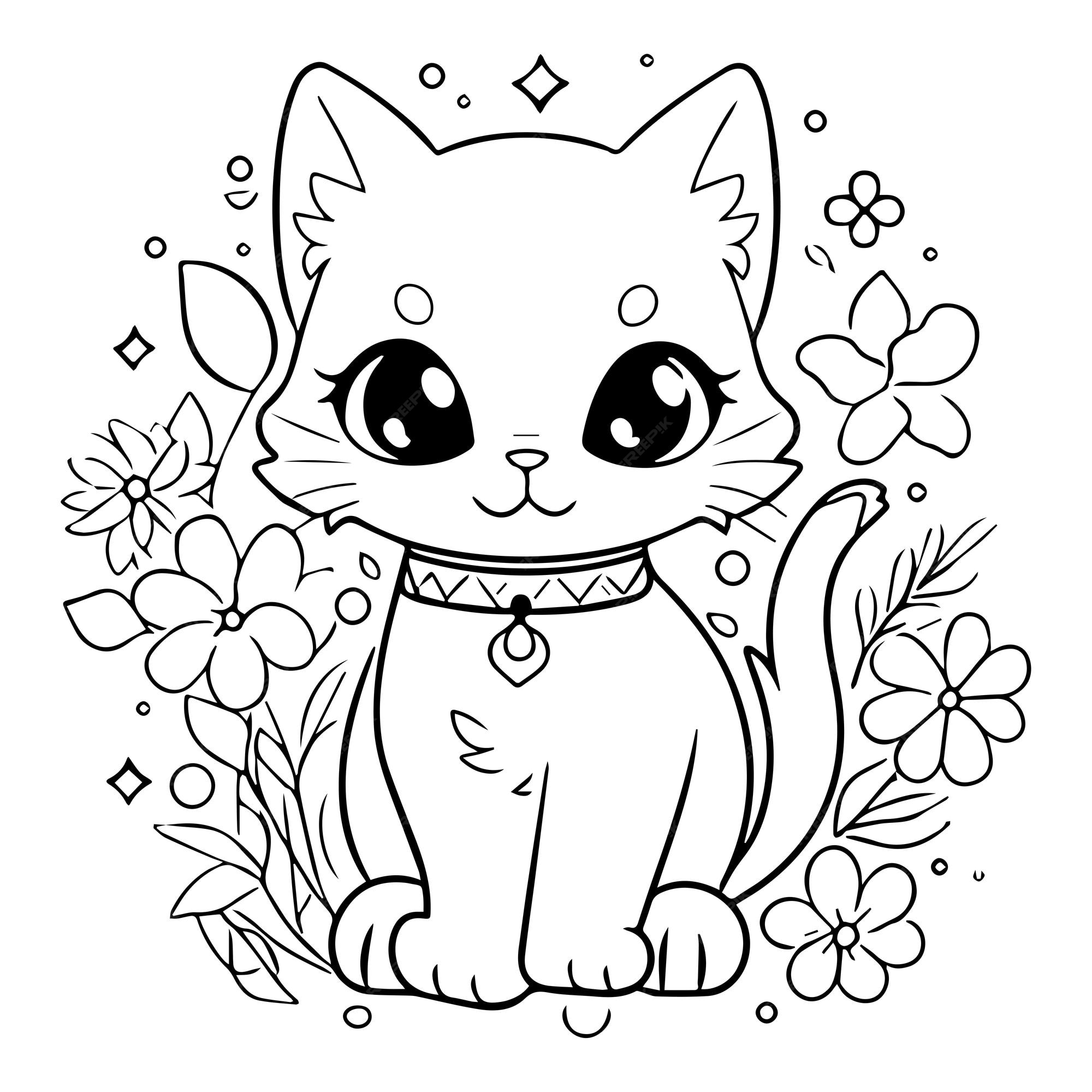 Gato Kawaii Bonito Com Bola Fio Página Para Colorir Gatinho imagem vetorial  de kristina0702© 653902586