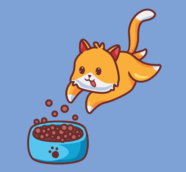 Vetor gato fofo pula para comer animal isolado dos desenhos animados ilustração do natal estilo simples