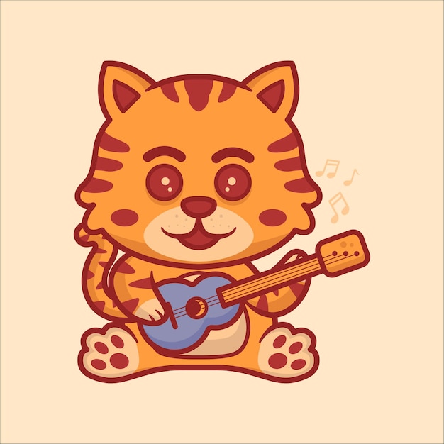 Vetor gato fofo tocando guitarra ilustração de desenho animado