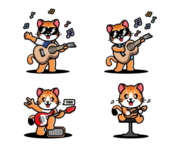 Gato fofo tocando violão