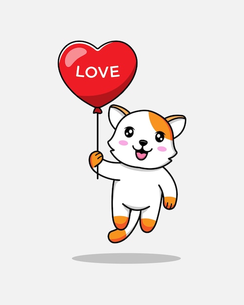 Gato fofo voando com balão do amor