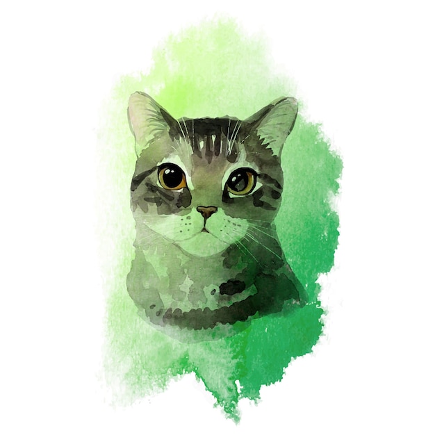 Gato gatinho fofo e flores pintura em aquarela