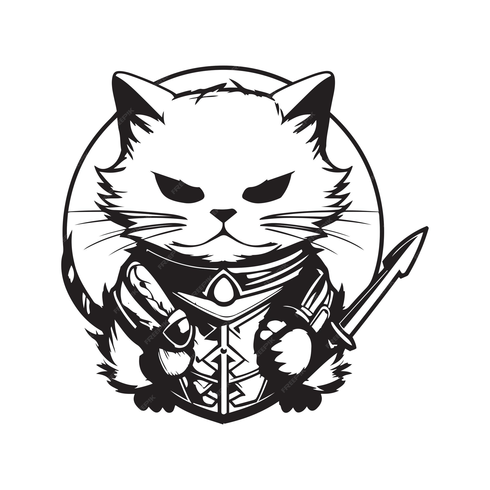 Conceito de personagem de gato guerreiro ninja generative ai