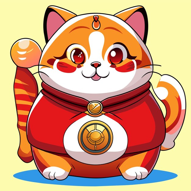 Vetor gato japonês gordo maneki neko mão desenhada cartoon adesivo ícone conceito ilustração isolada