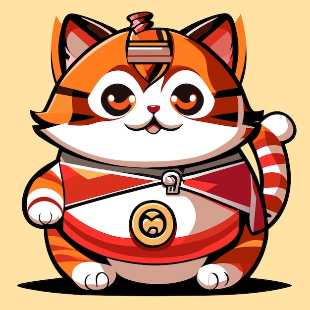 Vetor gato japonês gordo maneki neko mão desenhada cartoon adesivo ícone conceito ilustração isolada